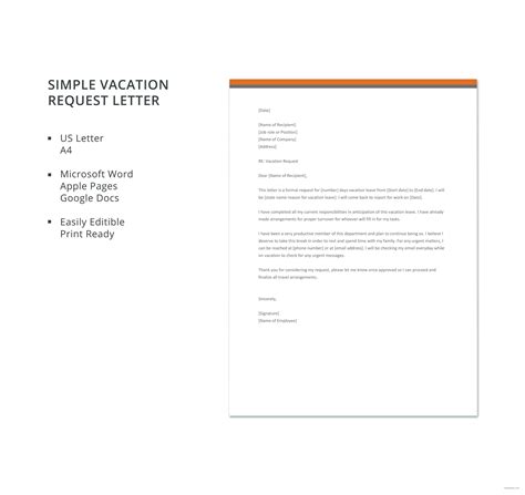 FREE 10+ Sample Vacation Request Letter Templates in PDF MS Word Pages Google Docs