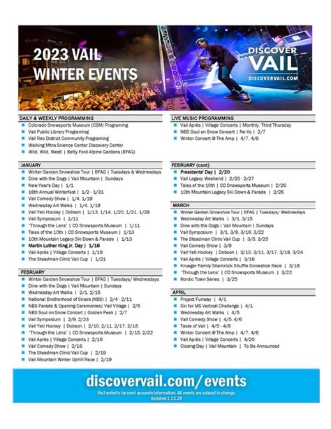Vail Calendar Of Events