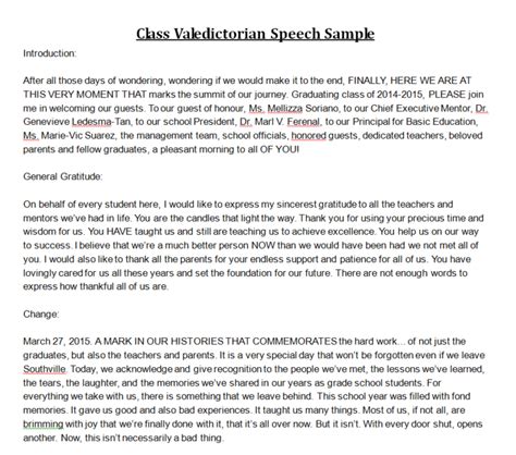 Valedictorian Speech Writing