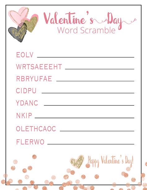 Valentine Word Scramble Free Printable