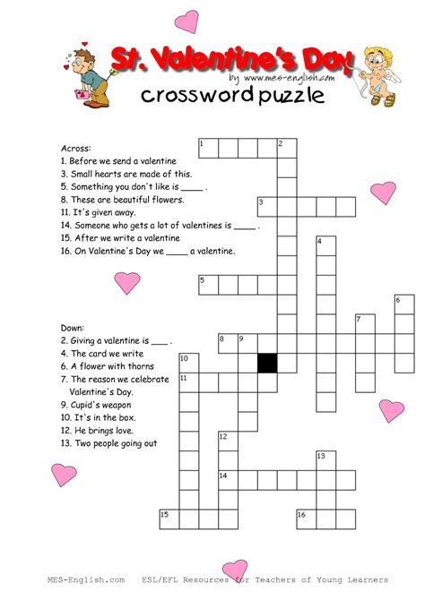 Valentine's Day Crossword Puzzle Printable
