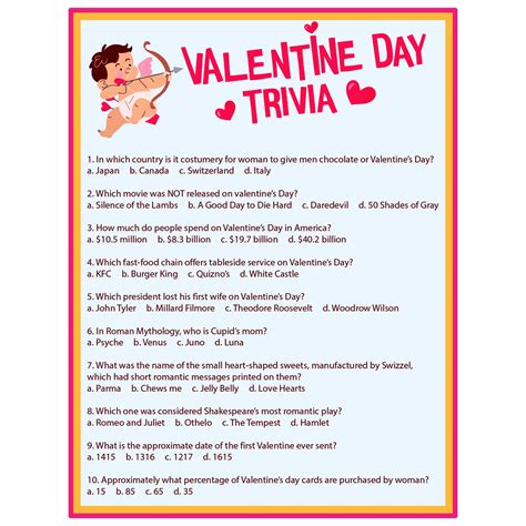 Valentine's Day Trivia Questions And Answers Printable