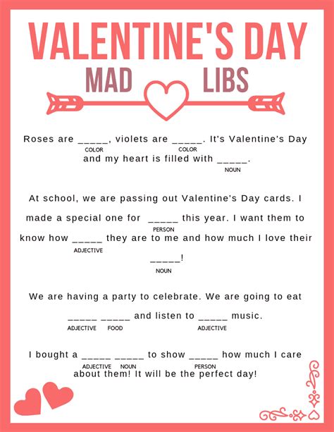 Valentine's Day Mad Libs Free Printable