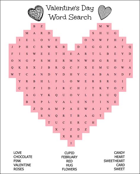 Valentine's Word Search Free Printable