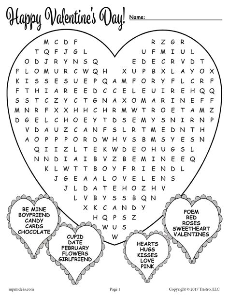 Valentine's Word Search Printable