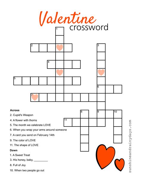 Valentines Crossword Free Printable