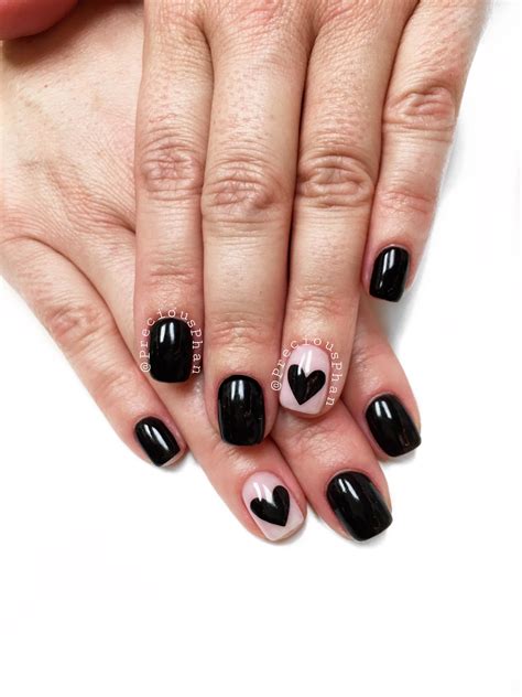 Valentine's Day Nails Black Heart Tutorial And Tips