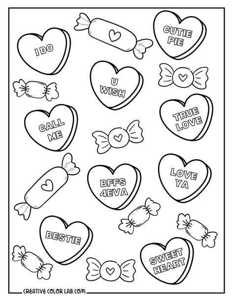 Valentines Day Candy Hearts Coloring Pages