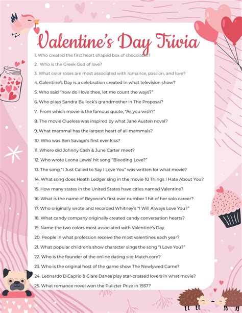 Valentines Day Trivia Printable