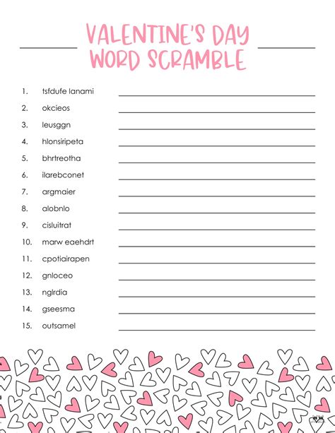 Valentines Day Word Scramble Free Printable