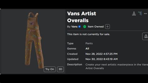 Vans Artist Overalls - Roblox