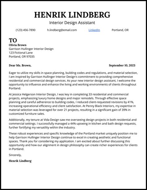 Varieties of Letters interior design cover letter sample