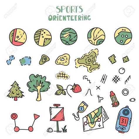 Vector Illustration Of Orienteering Map Signs. Large Set Of Map.. Within Orienteering Control