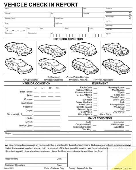 Vehicle Damage Report Form Template