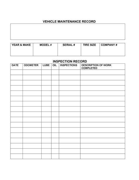 Vehicle Inspection Log Template