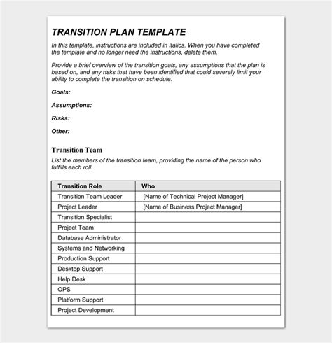 Vendor Transition Plan Template