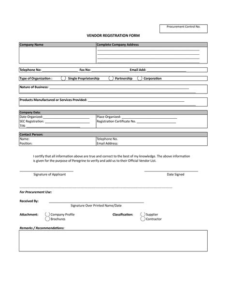 Vendor Registration Form Template