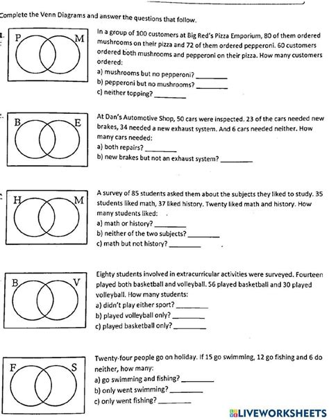 Venn Diagram Word Problems Worksheet