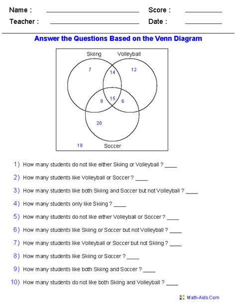 Venn Diagram Worksheets - Word Problems Using Three Sets I am using