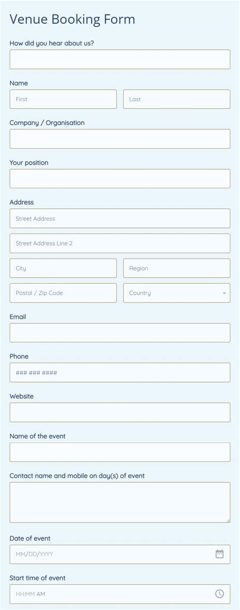 Venue booking form