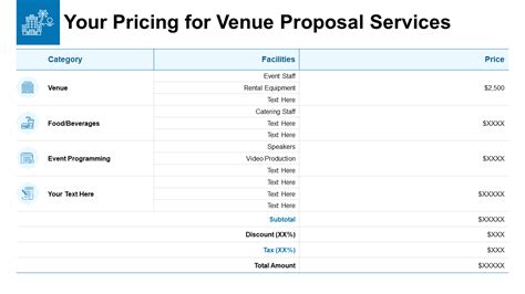 Venue pricing for additional services