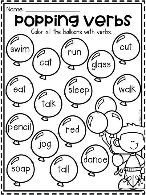 First Grade English Worksheets Verbs Learning Printable