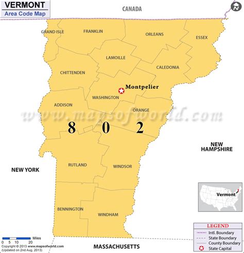Vermont Area Codes Map of Vermont Area Codes