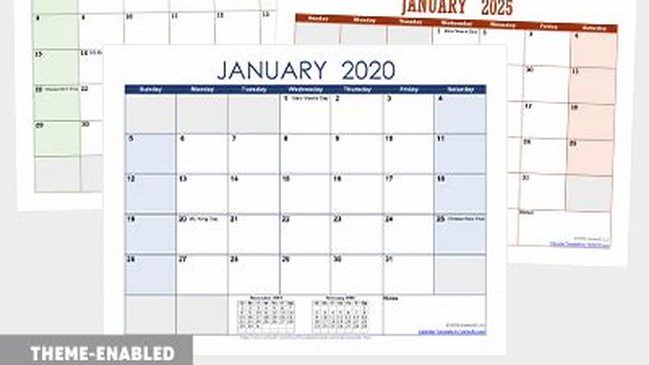 Vertex Excel 2025 Calendar 1 Page