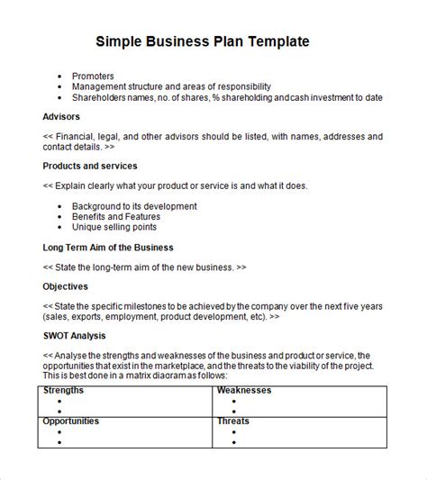 Very Simple Business Plan Template