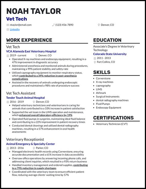 Vet Tech Resume
