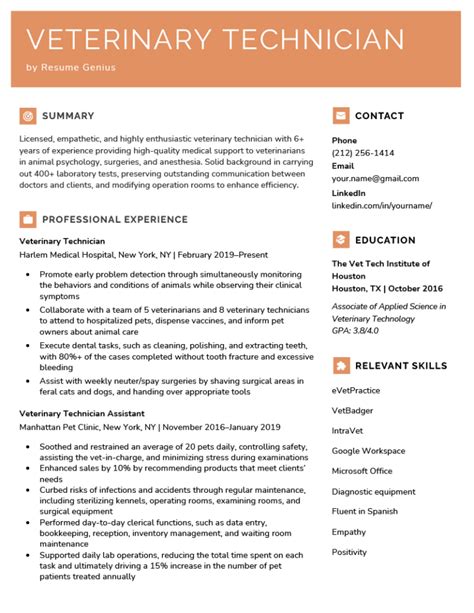 Vet Tech Resume Template