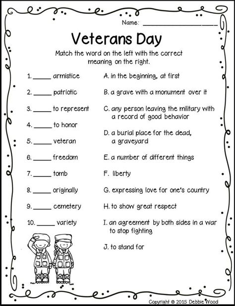 Veterans Day Vocabulary Sheets