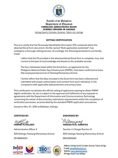 Vetting Certification and Experience