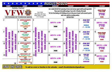 Vfw Calendar Of Events