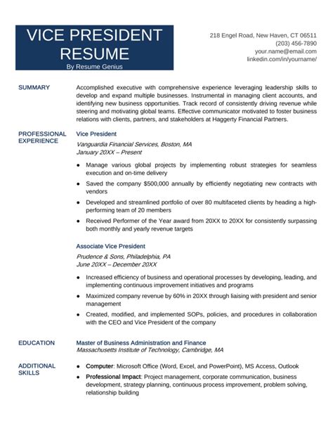 Vice President Resume Examples 2019