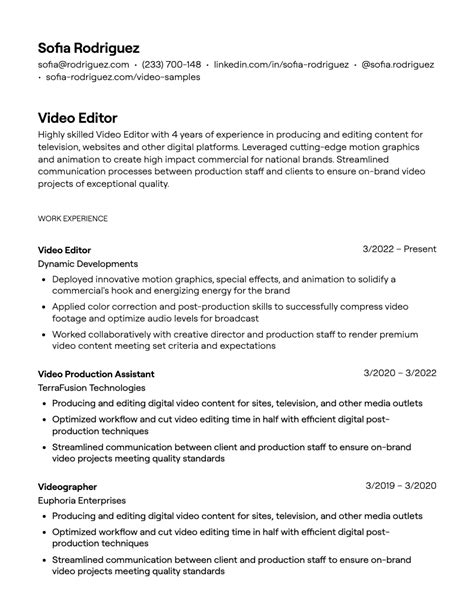 Video Editing Resume