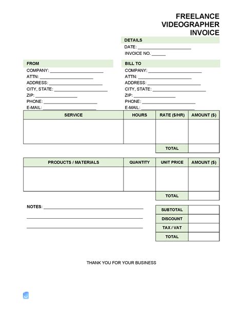 Videographer Invoice Template