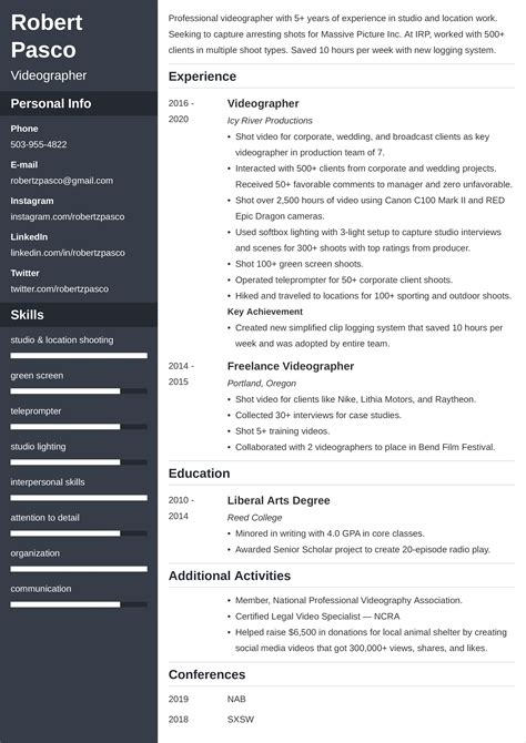 Videographer Resume Template