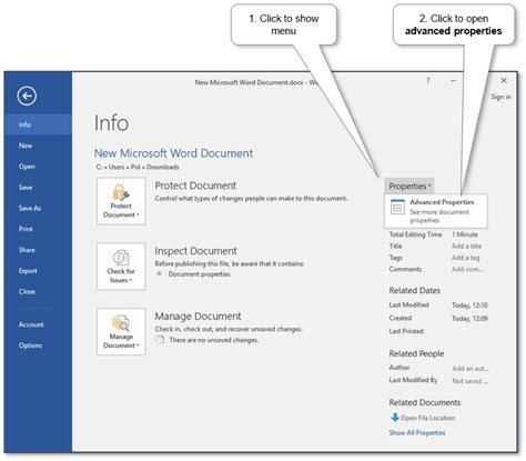View Document Properties in Word 2003