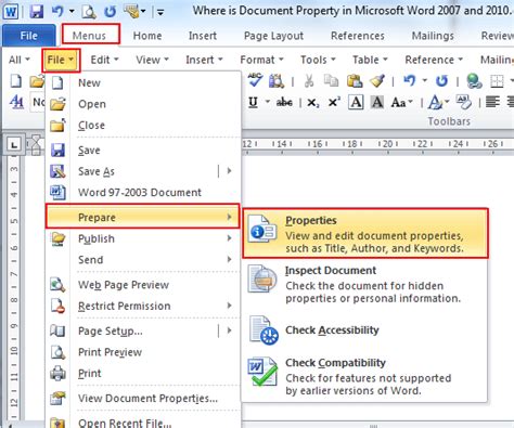 View Document Properties in Word 2007
