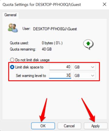 View and Adjust Disk Quota Limit
