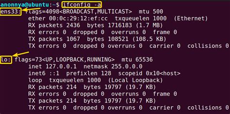 Viewing Network Information Using ifconfig