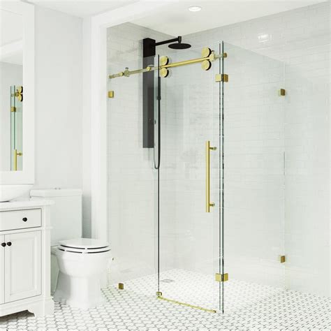 VIGO Winslow 46.5 in. x 34.63 in. Frameless Corner Sliding Door Shower Enclosure in Matte Gold