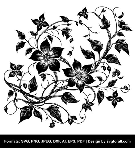 Download Vine with Leaves and Flowers SVG File - SVG Design Files