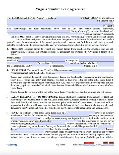 Virginia Lease Agreement Template