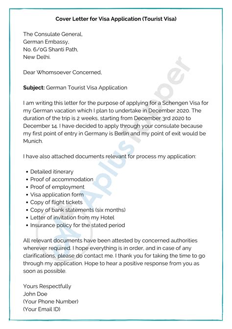 Visa Application Cover Letter