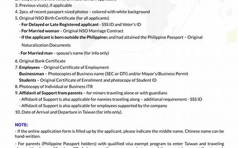 Visa To Taiwan Requirements