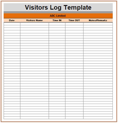 Visitor Log Template Word