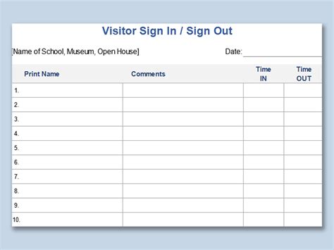 Visitor Sign In Sheet Template