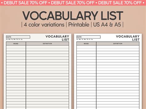 Vocabulary List Template